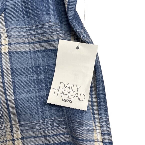 DAILY THREAD BUTTON UP SHIRT PLAID MENS L BLUE KHAKI CASUAL LONG SLEEVE NWT - Picture 5 of 11